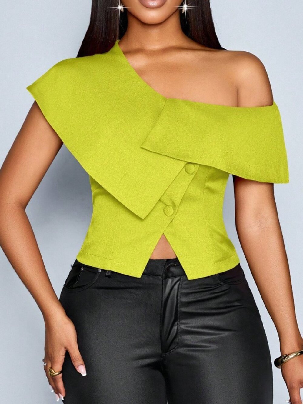 Green Casual Elegant Women's Off-Shoulder Asymmetrical Blouse - Picture 4 of 6